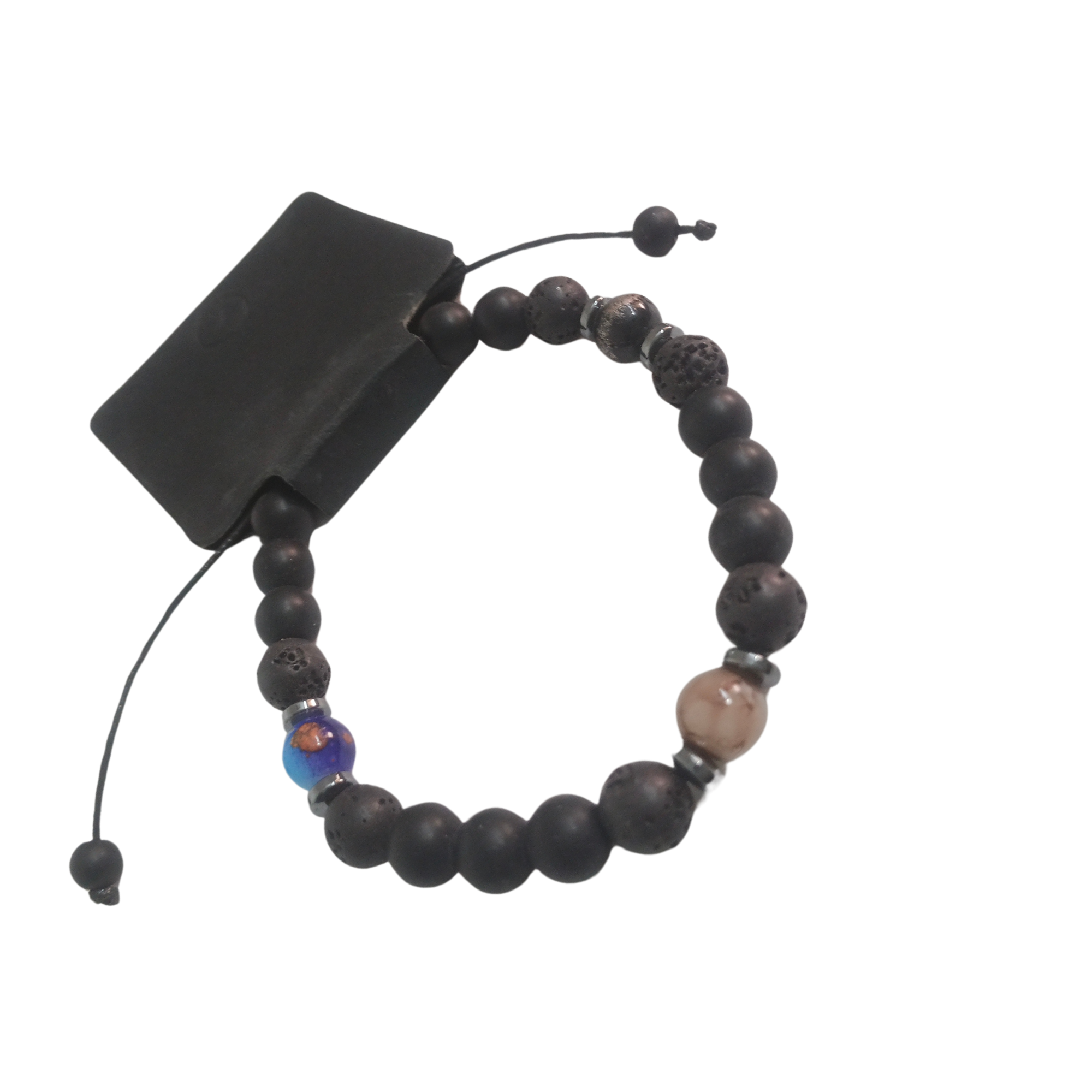 Men’s Black Lava Stone Bracelet with Color Accent Beads