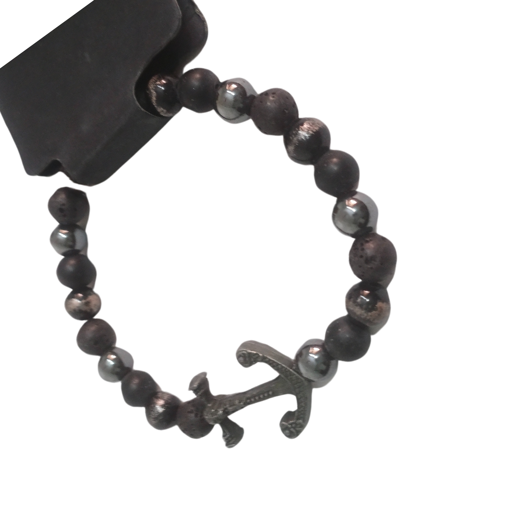 Men’s Beaded Bracelet - Matte Lava Stone & Metallic Hematite Beads