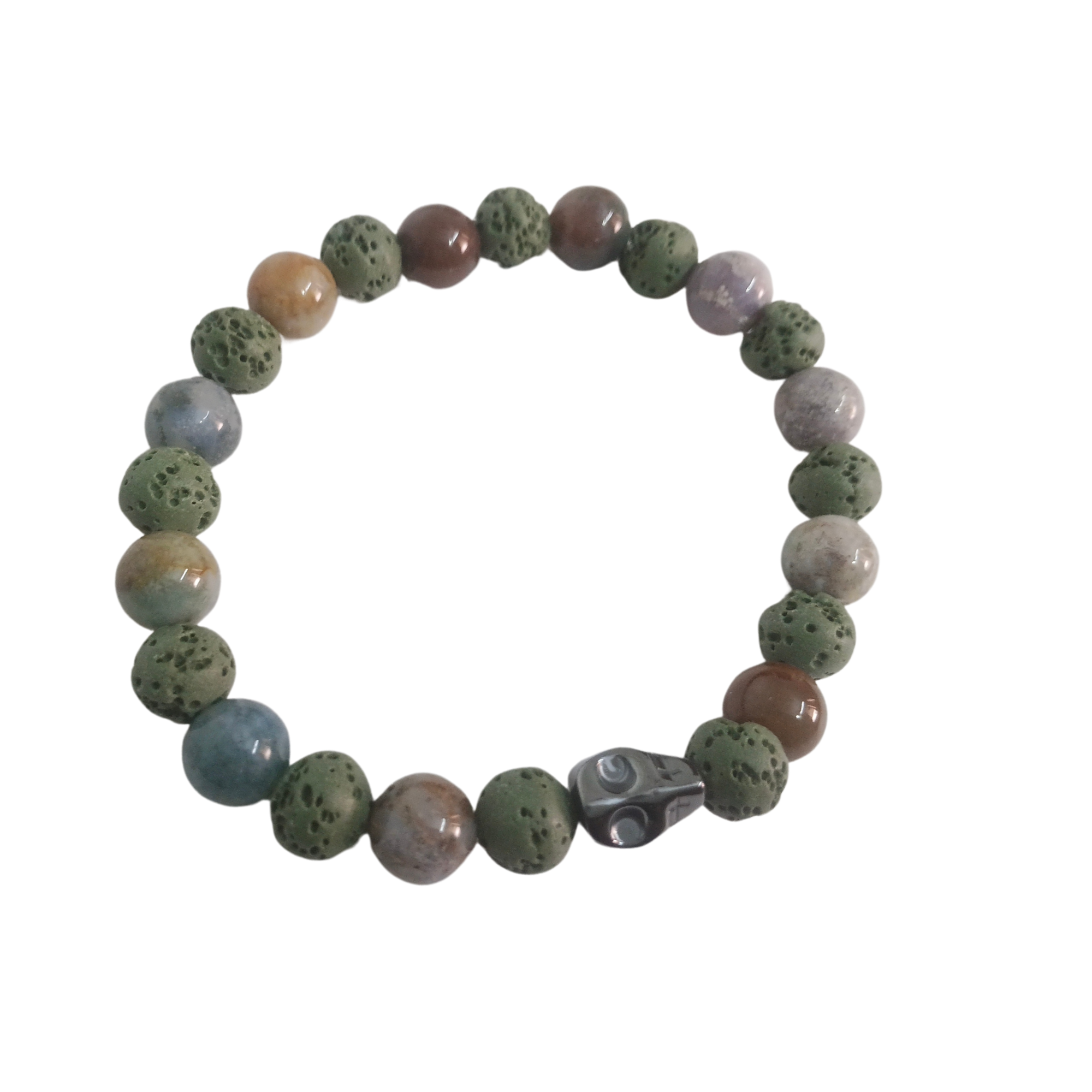 Green Lava & Multicolor Jasper Bead Bracelet