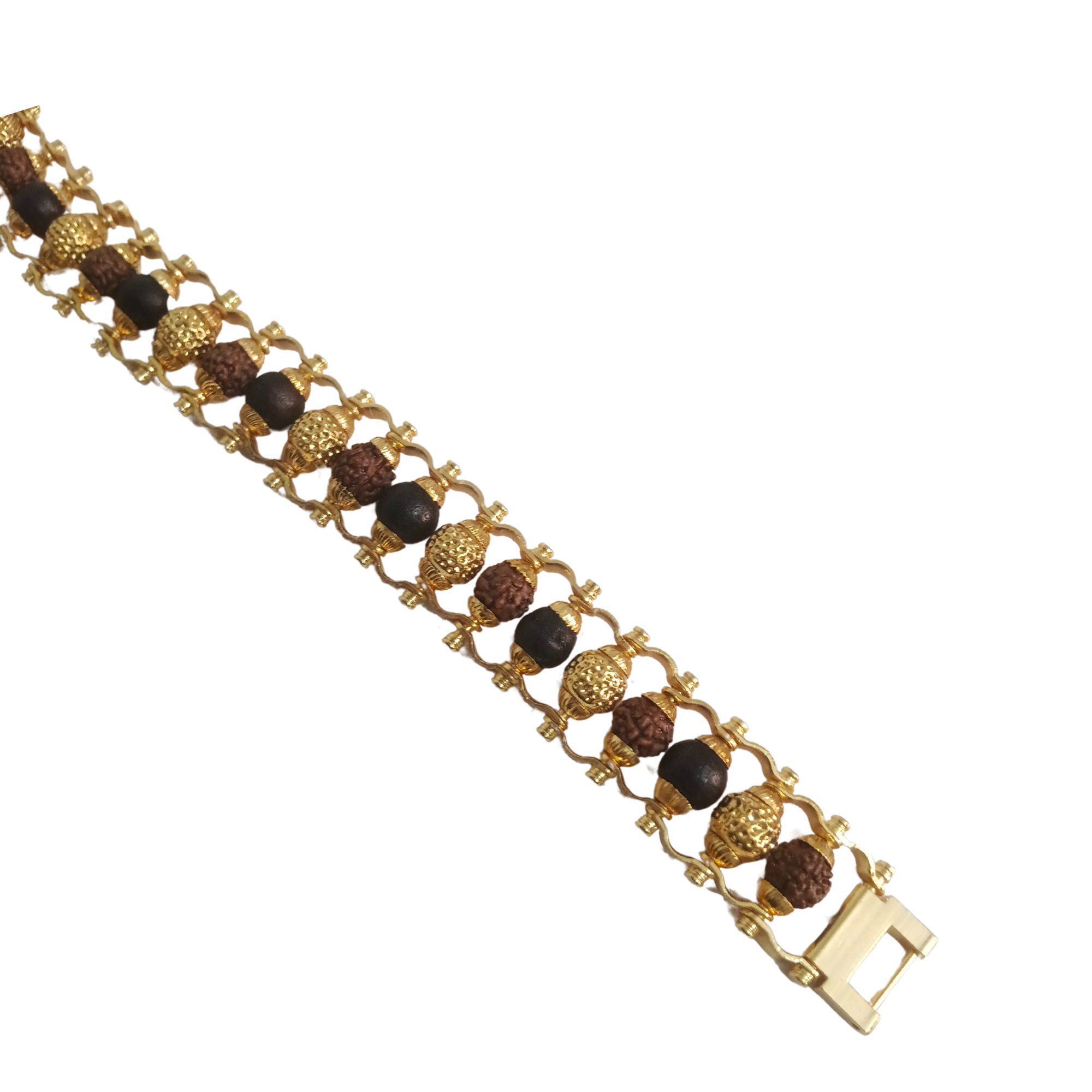 Gold-Tone Rudraksha & Wooden Bead Bracelet