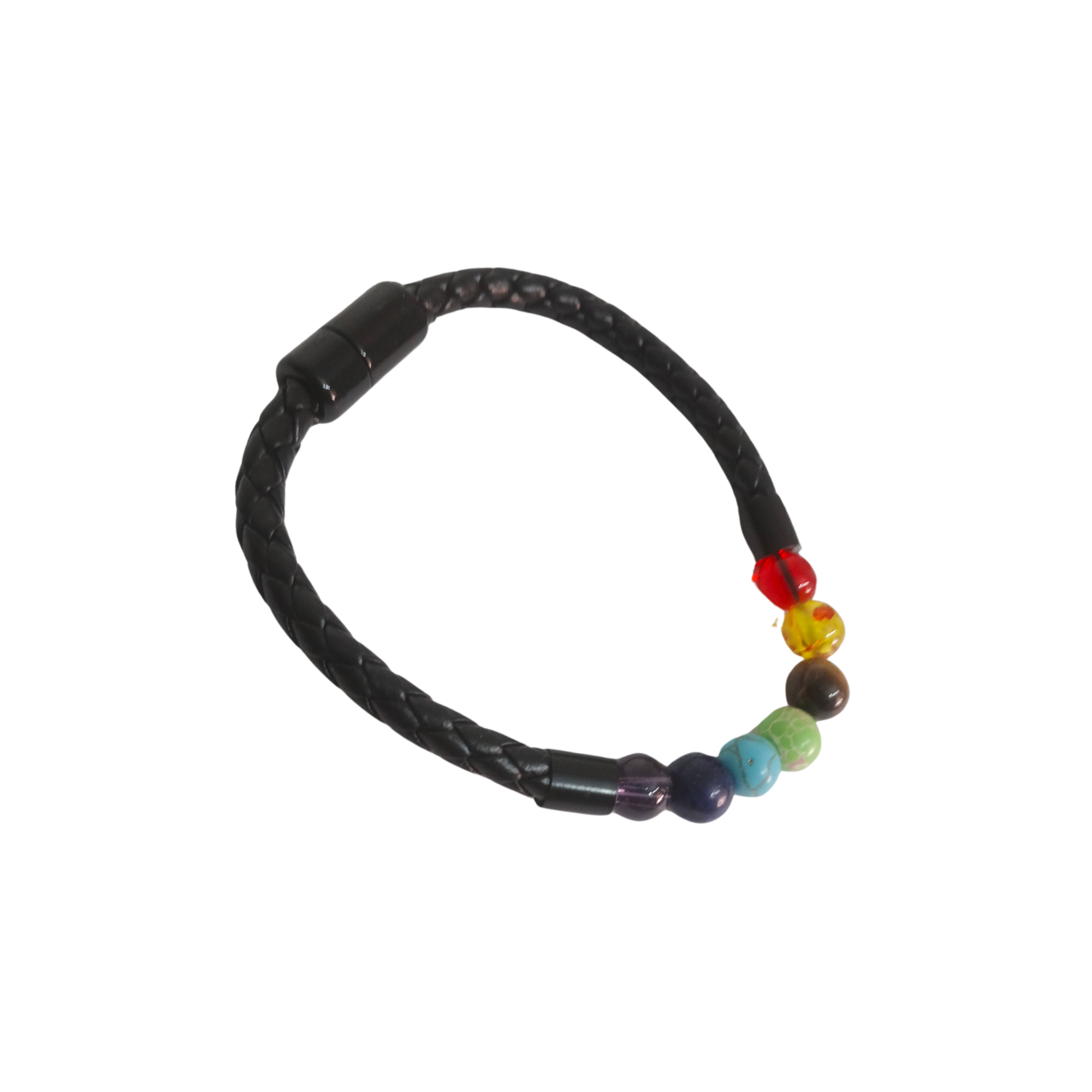 Chakra Healing Bracelet – 7 Chakra Beads with Braided Black Leather