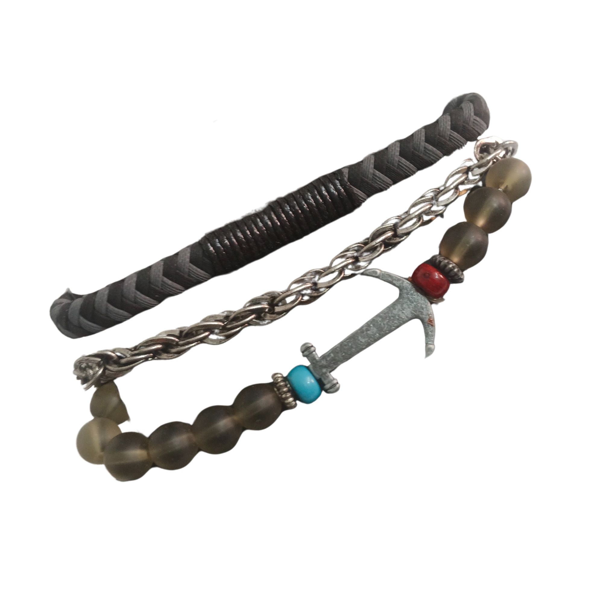 Men’s Multilayer Bracelet - Leather, Beads & Sword Charm