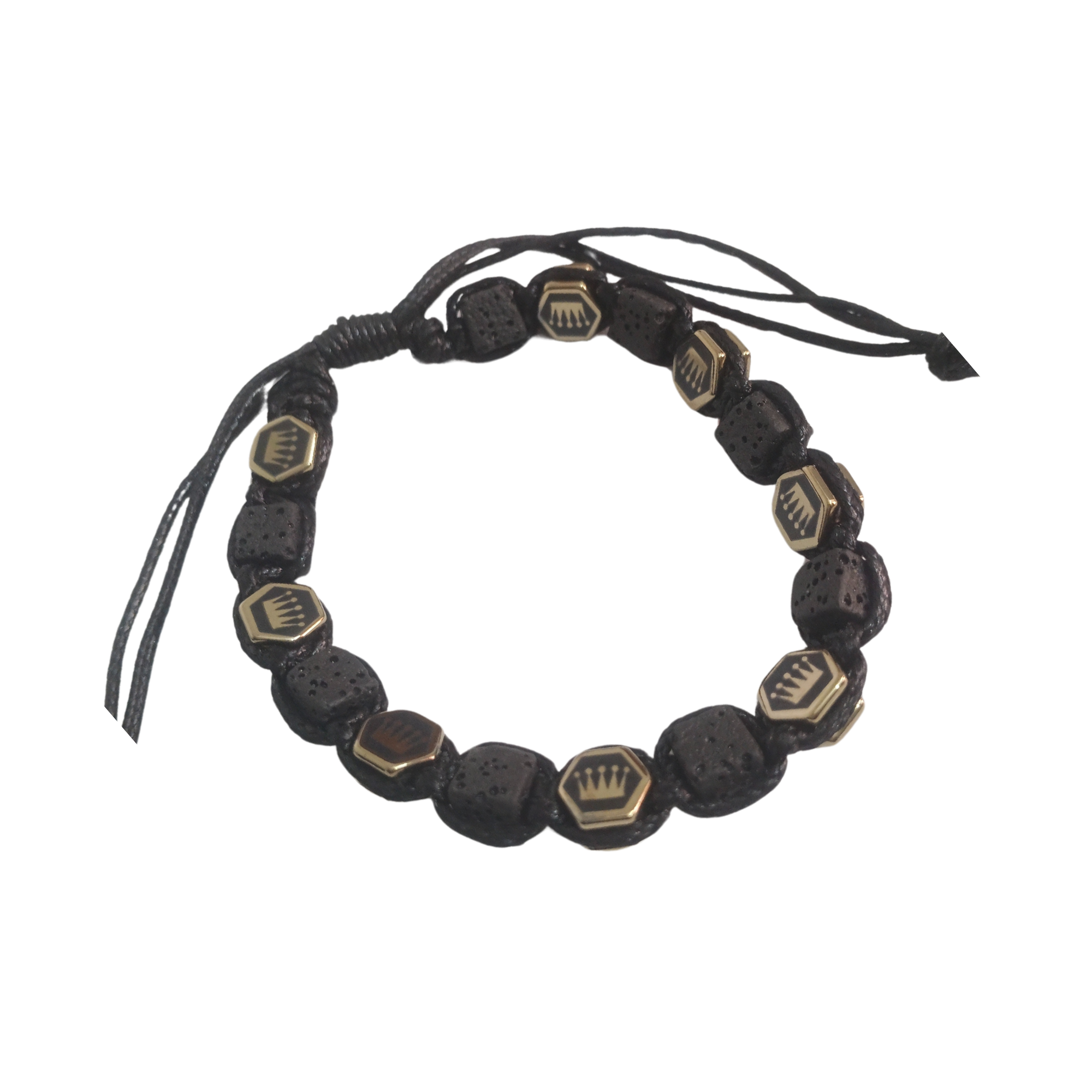 Men’s Lava Stone Bracelet with Crown Charms