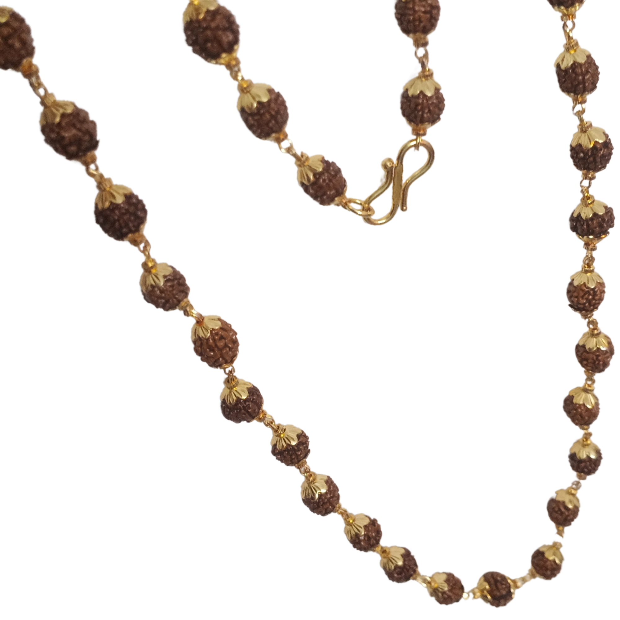 Rudraksha Mala for Men – Original Brown Rudraksh Beads with Golden Caps