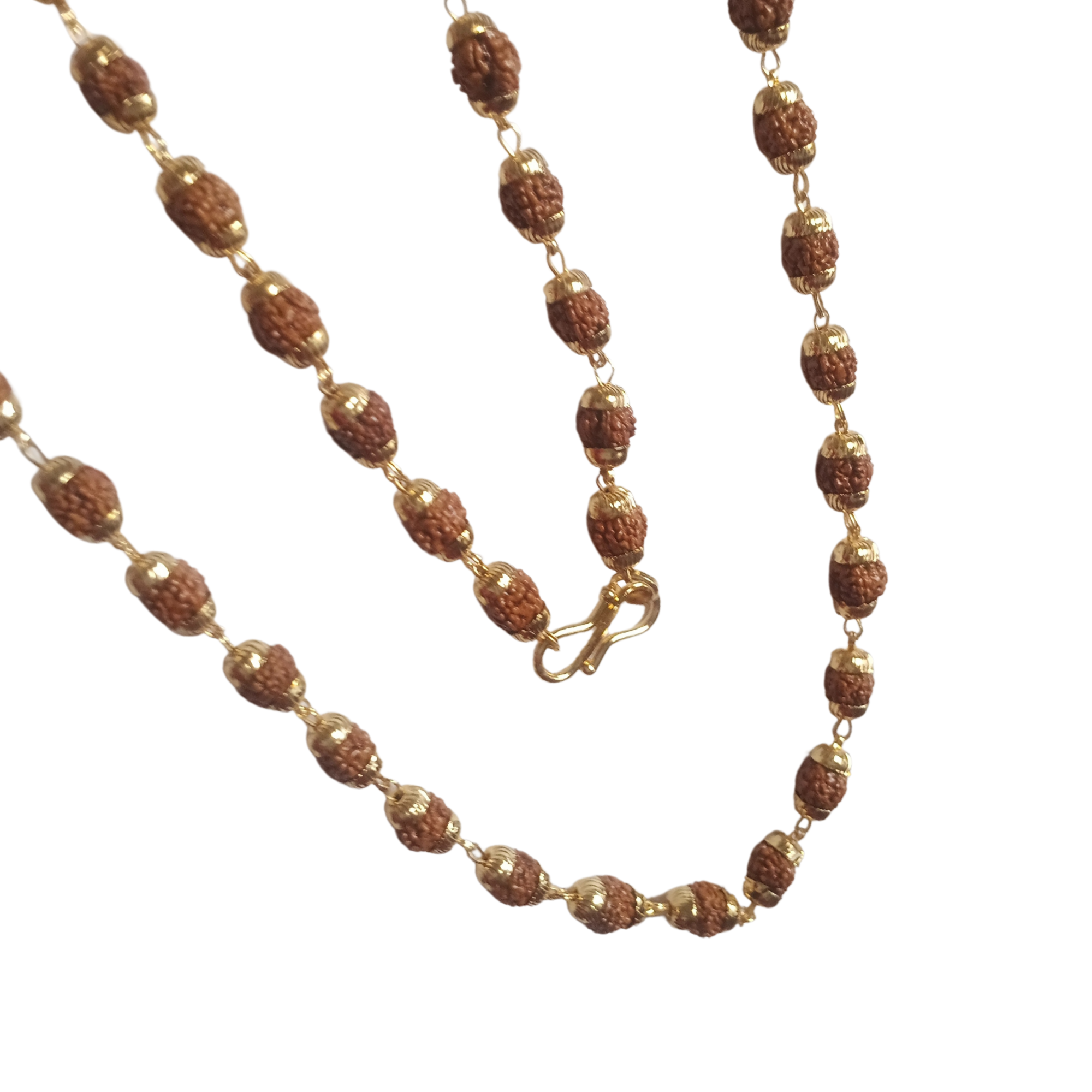 Rudraksha Mala Necklace - 5 Mukhi Rudraksha Beads with Golden Caps